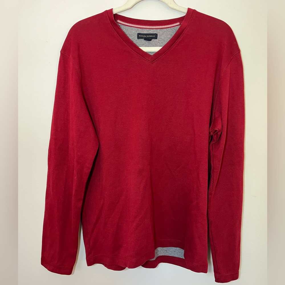 Banana Republic Men’s Red V-neck Cotton Athletic Casual Sweatshirt Size L